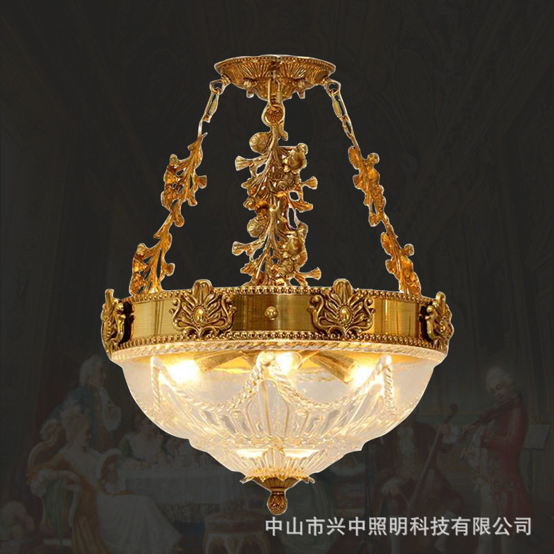 法式全铜水晶吊灯欧式奢华复古餐厅卧室书房过道衣帽间客厅灯具图片