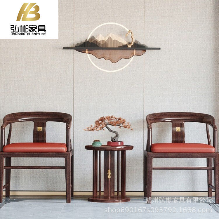 新中式全实木沙发椅酒店大堂