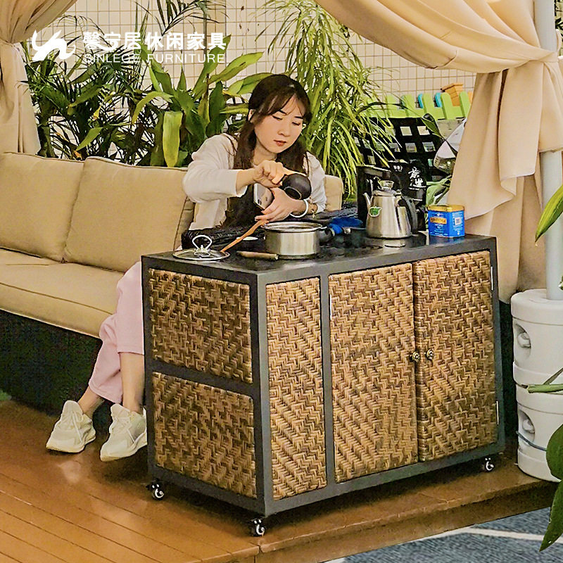 馨宁居新中式移动茶台车烧水茶柜一体庭院阳台小户型茶室户外茶桌