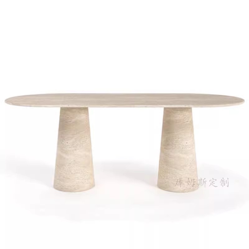 天然洞石餐桌意式极简别墅酒店简约样板房设计师款网红法式长桌子