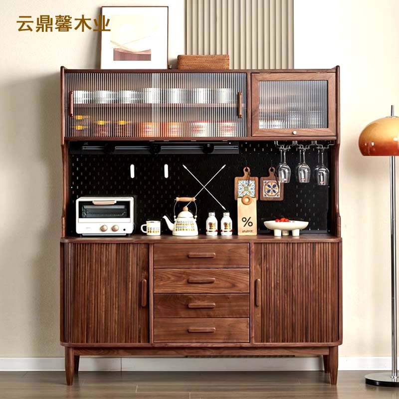 黑胡桃木实木餐边柜餐厅复古酒柜餐厅橱柜樱桃木洞洞板厨房收纳柜