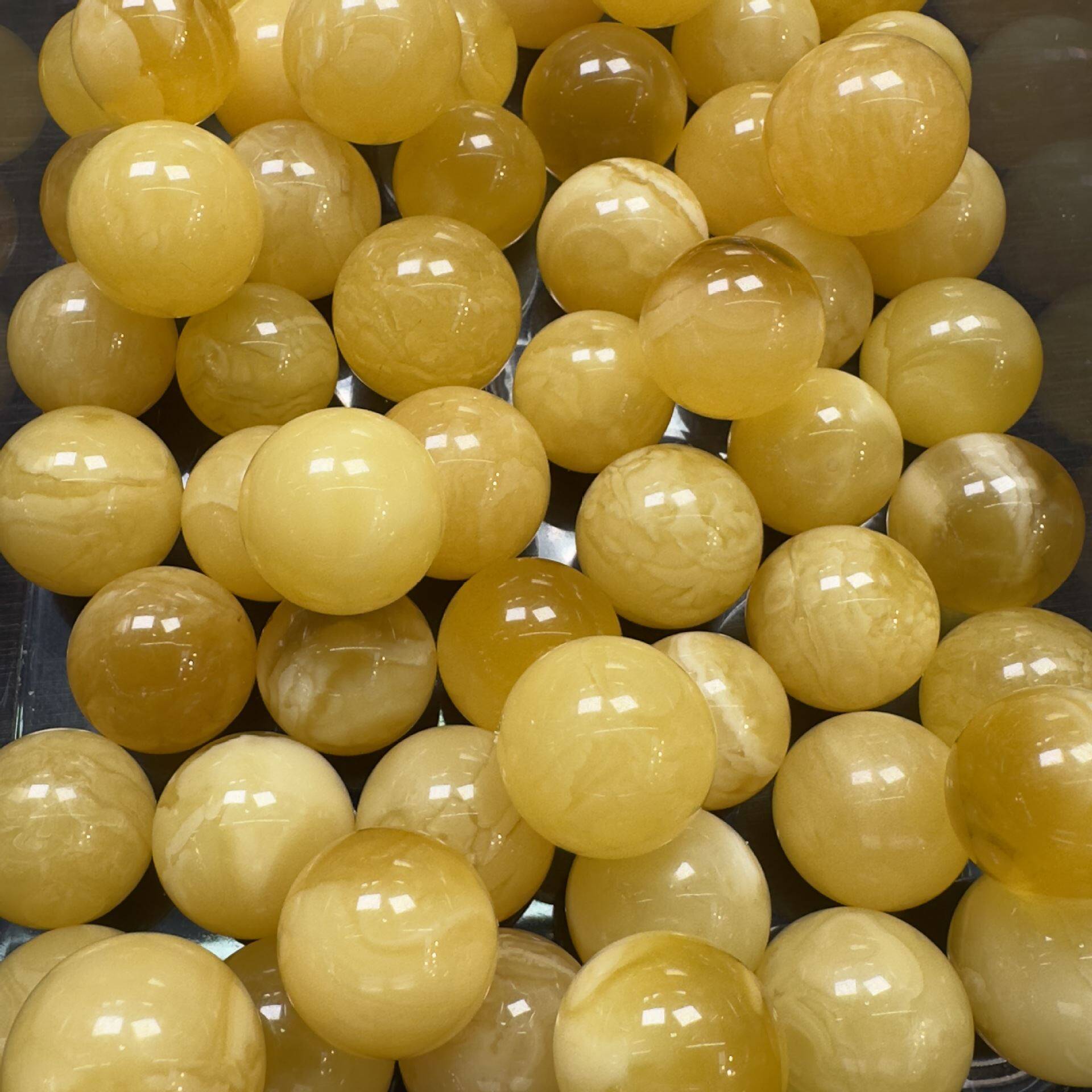天然蜜蜡圆珠16-18-20-22单珠俄料鸡油黄DIY大珠子配多宝热销饰品