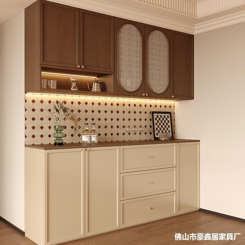 中古风餐边柜复古客厅茶水柜新中式藤编储物柜家用餐边酒柜橱柜