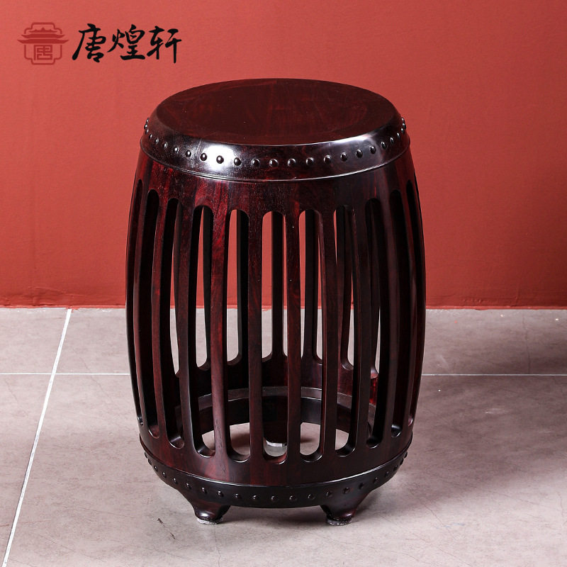 印度小叶紫檀中式红木圆鼓凳