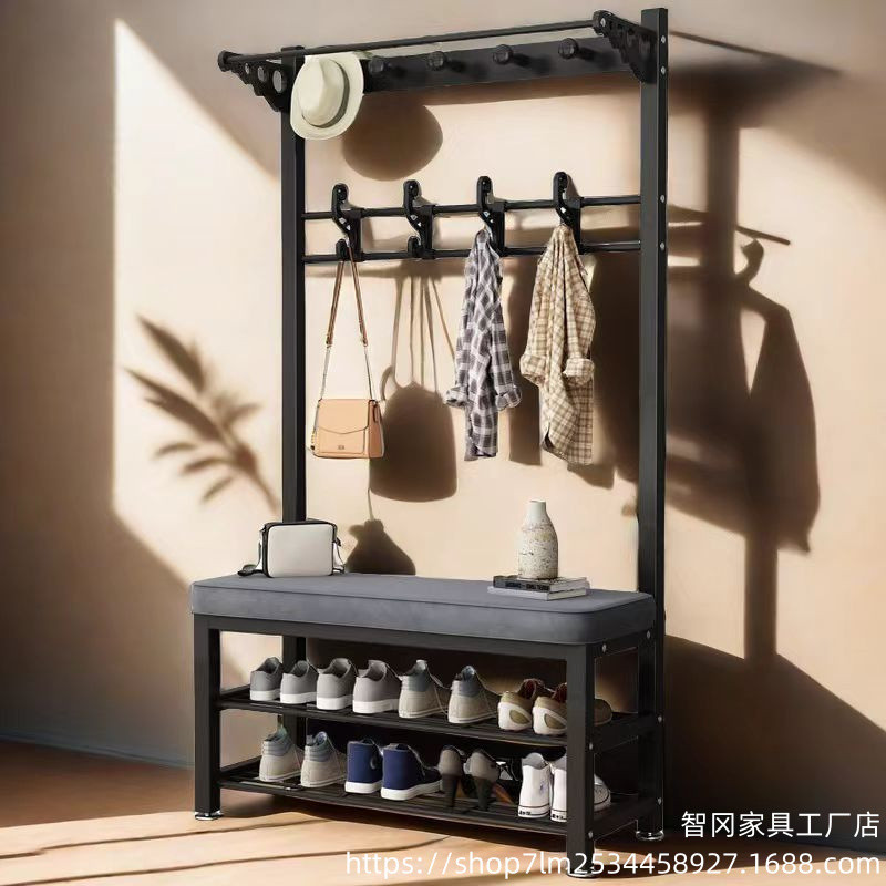 换鞋凳家用简易轻奢衣帽架玄关置物架衣架落地立式可坐软包多功能