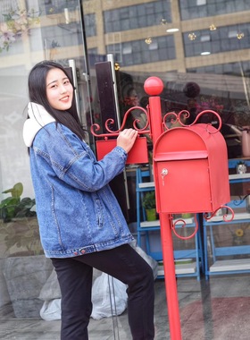 田园户外信箱 落地立式白色铁艺邮筒 摄影道具咖啡店庭院装饰摆件