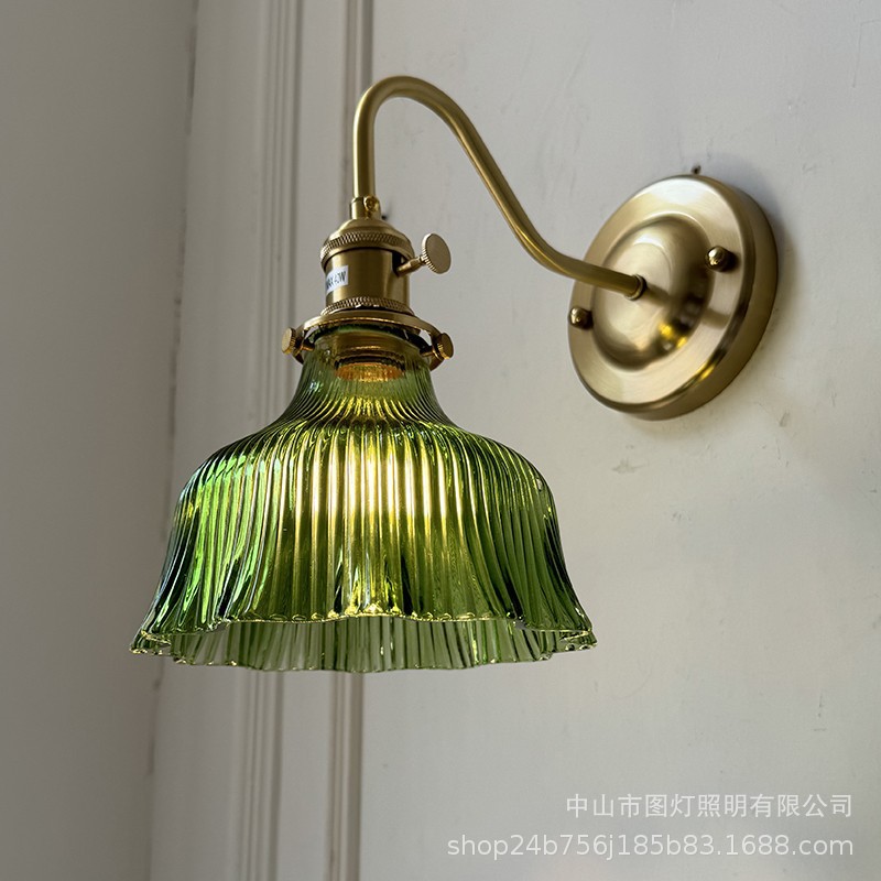 复古玻璃拉线壁灯北欧民宿床头卧室餐厅饭厅咖啡厅网红自带开关灯