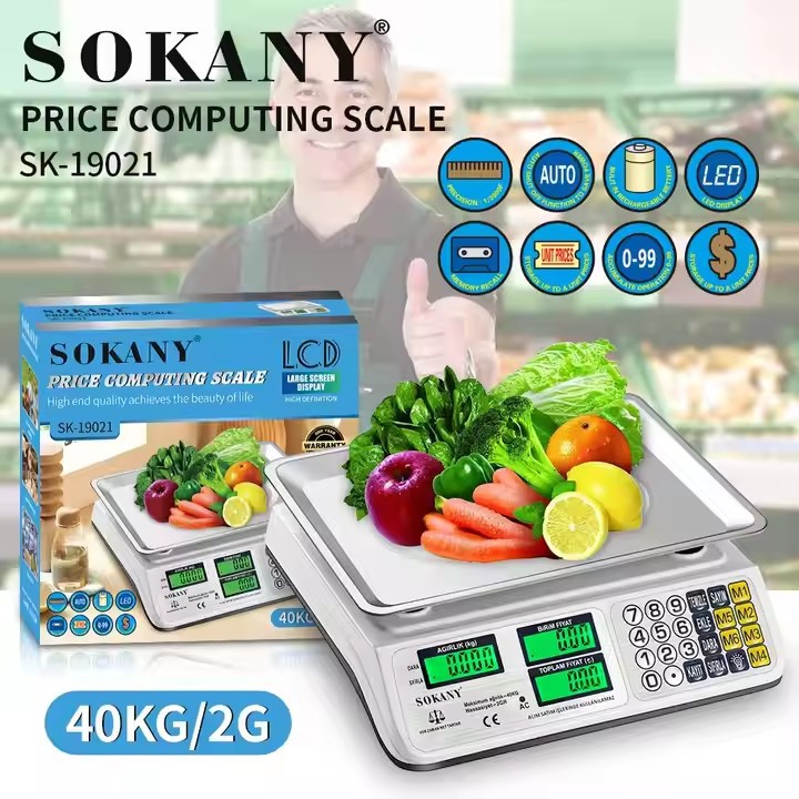 外贸计价称电子秤台式水果蔬菜称充电款40KG小型台秤Price Scale