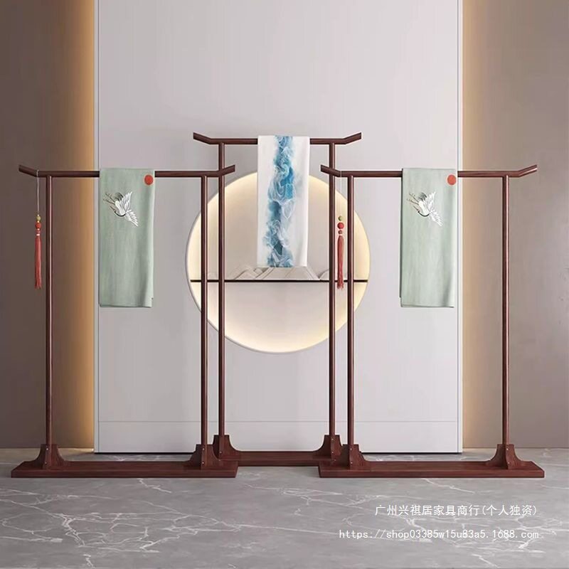 中式实木落地衣帽架家用置物