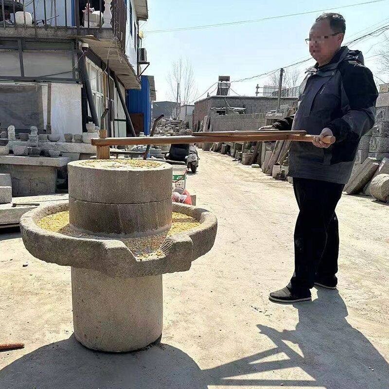 复古青石手推石磨缸庭院摆件