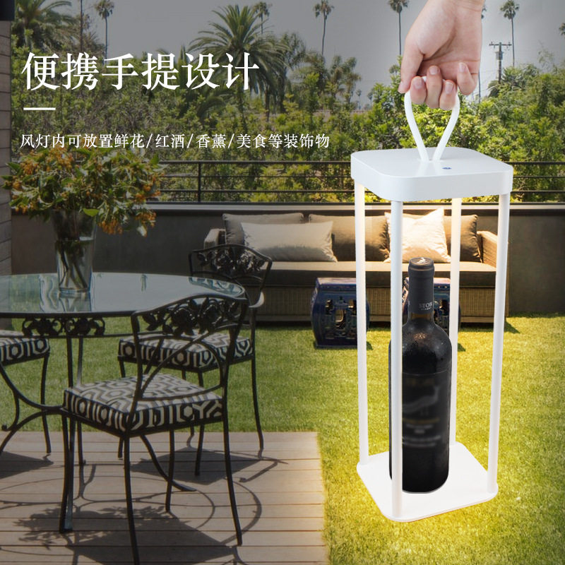 批发简约手提风灯餐厅氛围夜灯装饰led台灯创意灯笼户外防水庭院