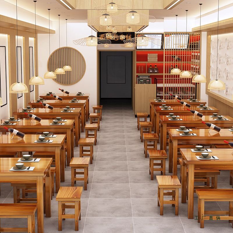 饭店实木餐桌组合面馆快餐店桌子餐饮商用户外防晒小吃店吃饭方桌