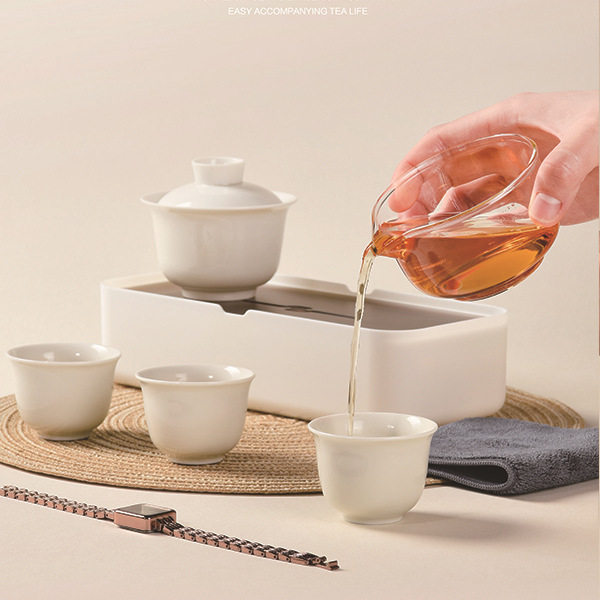 S22旅行茶具茶台套装户外便携式收纳盒陶瓷盖碗一壶三杯实用商务