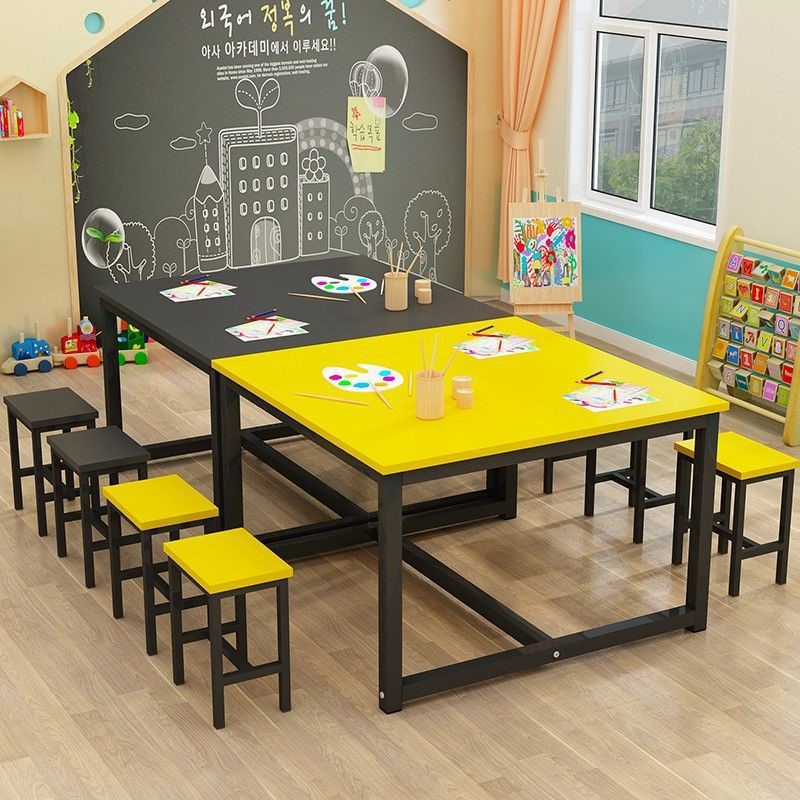 小学生彩色课桌椅幼儿园辅导班儿童画室绘画美术桌手工培训补习桌