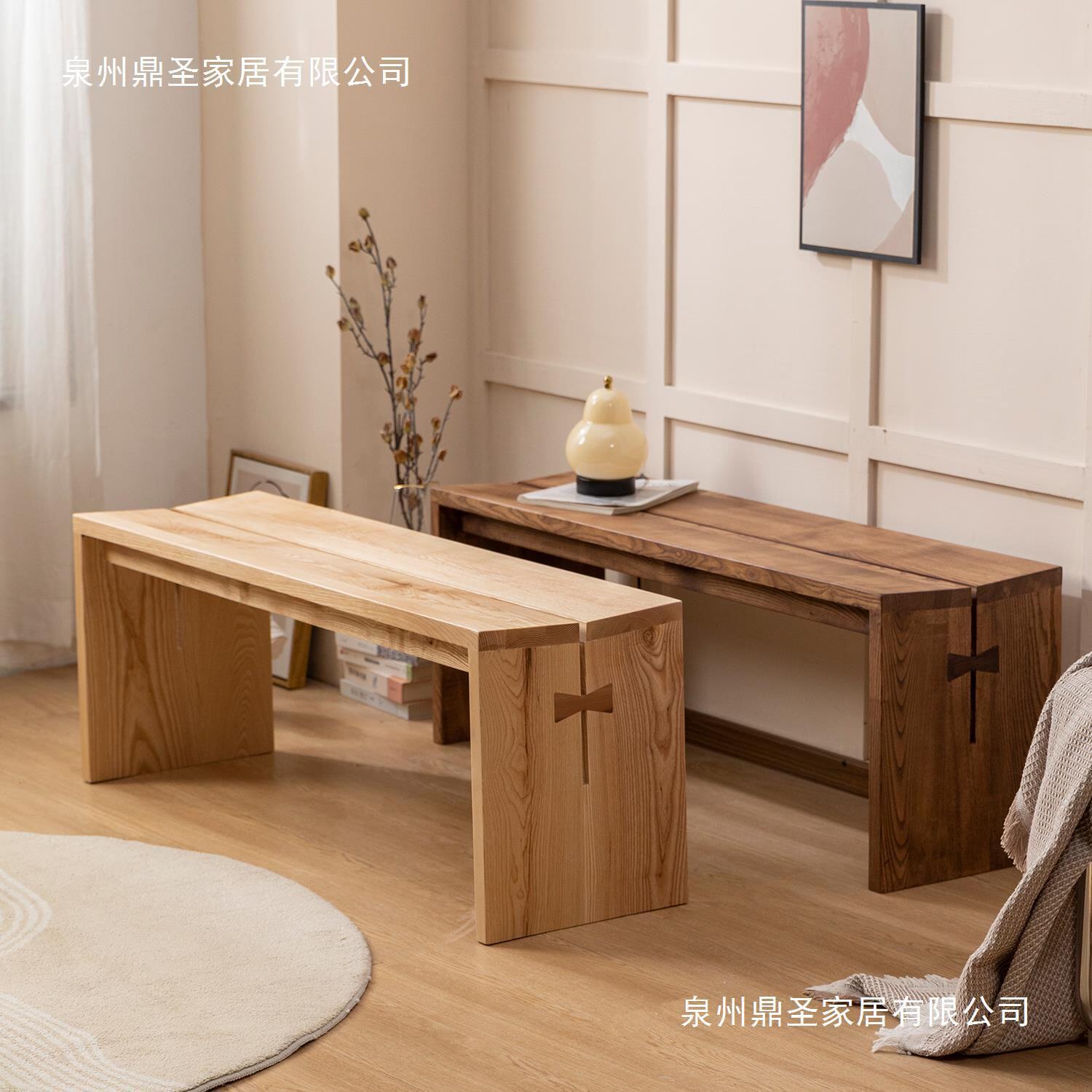 蝴蝶结白蜡木实木长条凳 原木色餐椅凳换鞋凳 简约现代床尾凳