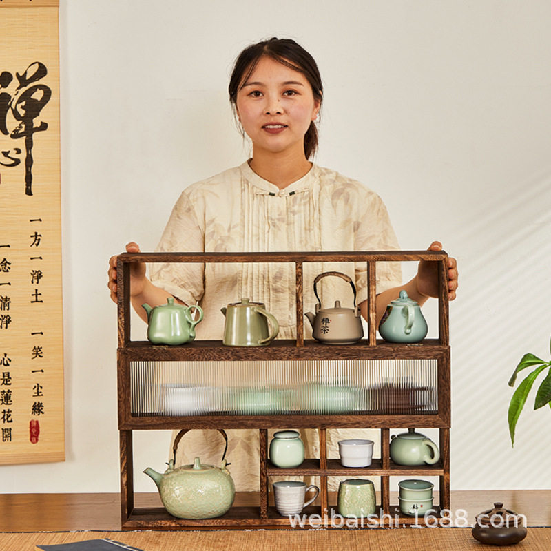 实木中式挂墙博古架墙上茶杯架壁挂式置物架多宝阁茶壶茶具收纳架