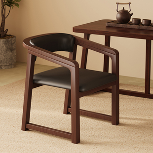 实木椅子靠背椅家用扶手茶椅中古餐椅轻奢主人椅中式茶桌专用凳子
