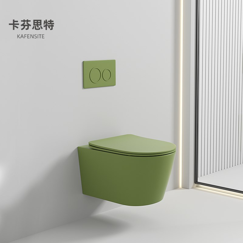 草绿色壁挂式马桶家用悬空小户型挂墙式隐藏水P箱入墙式墙排坐便