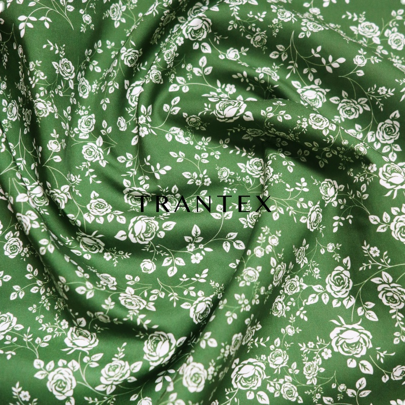 100支长绒棉复古印花碎花全棉纯棉手工DIY服装连衣裙布料绿玫瑰