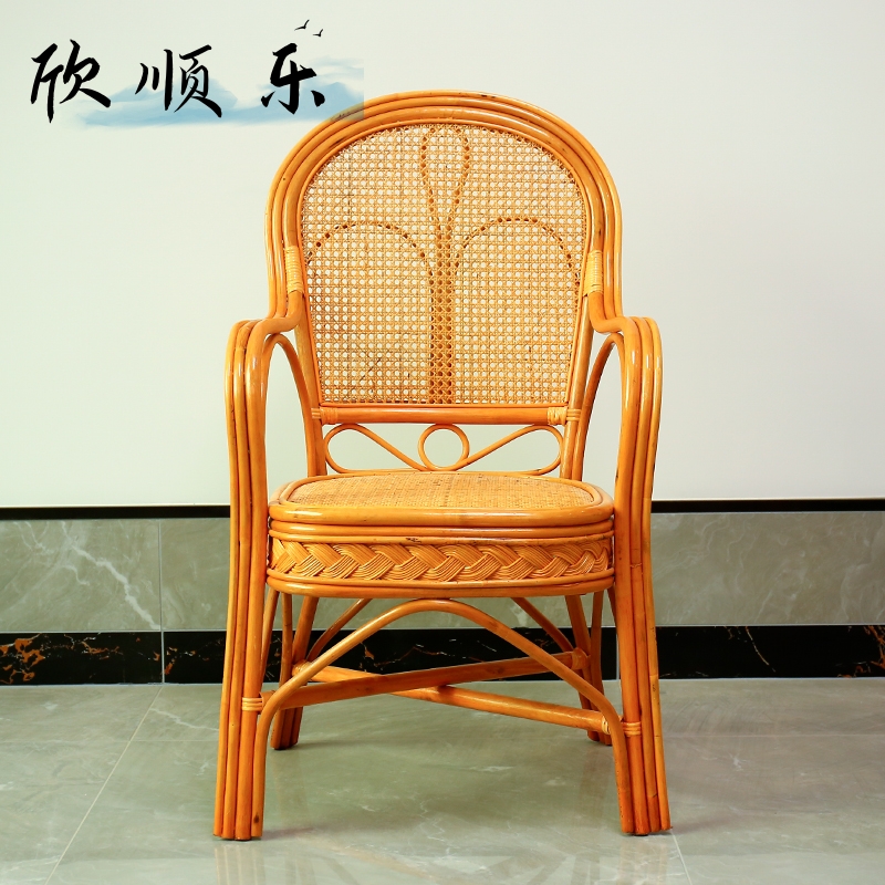 靠背椅老人天然藤椅子现代阳台单人扶手休M闲茶楼椅藤编藤椅桌组