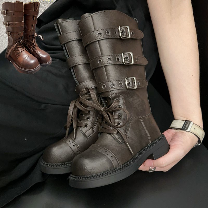 真皮儿童皮靴西部牛仔高筒马丁酷裤管长筒长靴女童单靴子2024新款