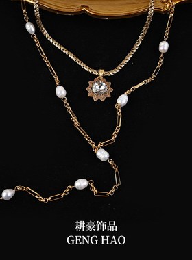 复古多种戴法单条可DIY套装项饰 文艺八芒星珍珠多层项链