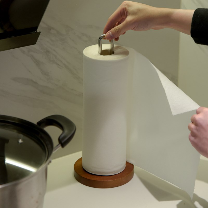 立式厨房专用纸巾架子家用卷纸杆支架一次性懒人抹布置物架实木托