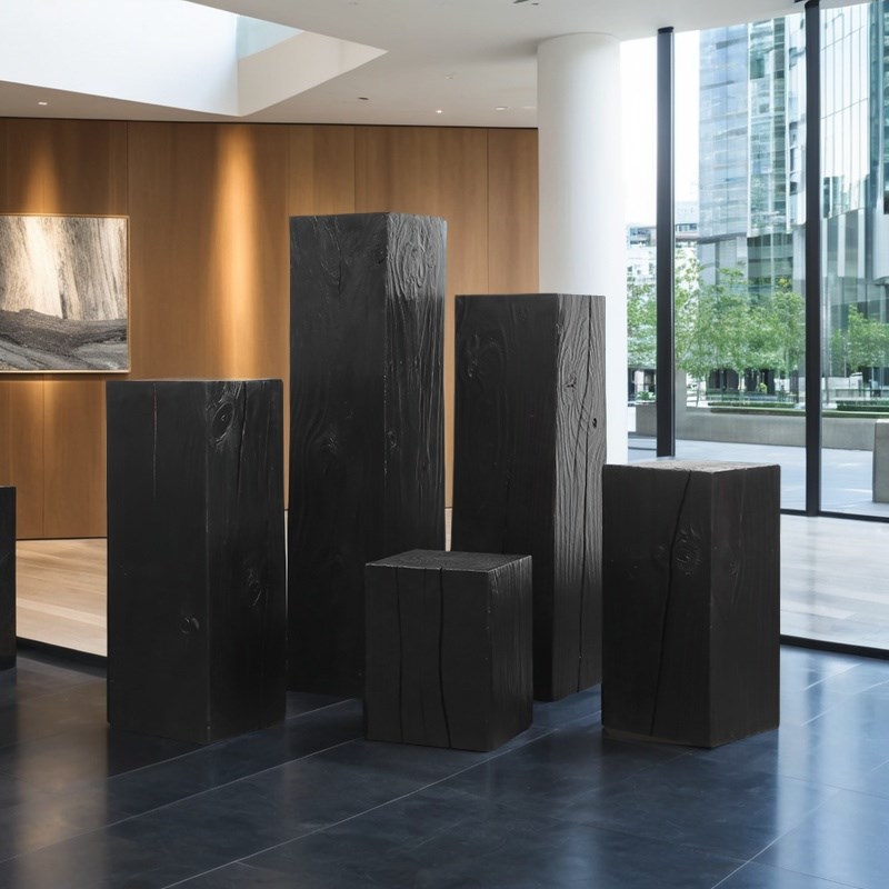 碳化黑木墩展示台地台方形立柱展台展示架花店产品陈列柜