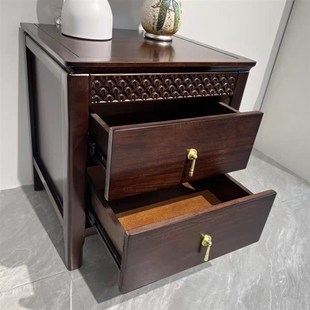 新中式实木床头柜乌金色轻奢简约现代H床边柜家用卧室储物柜收纳