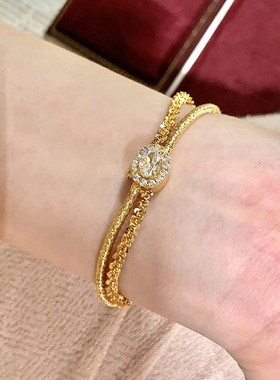 v金材质不掉色绕丝金丝镯手链女设计金弦线软镯工艺叠戴软手镯