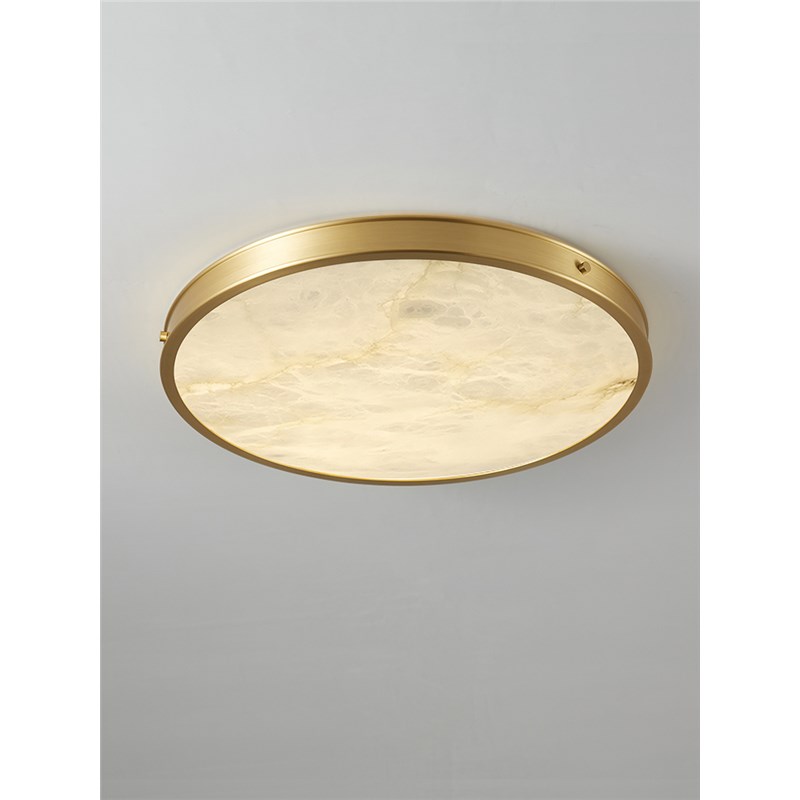 天然云石全铜新中式吸顶灯主人房主卧室房间超薄圆形新款侘寂风灯