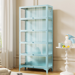 福凯祥家用玻璃手办展示s柜带门钢制陈列柜防尘泡泡玛特吧唧收纳