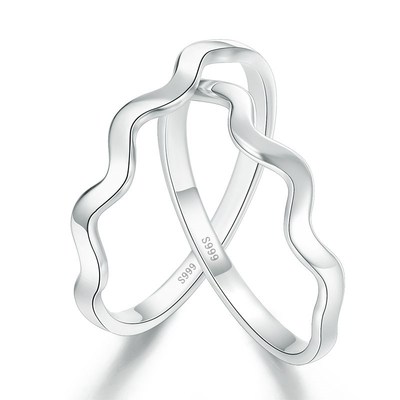 999纯银戒指女 情侣戒指环y曲水波浪 老银手工戒指个性创意戒指