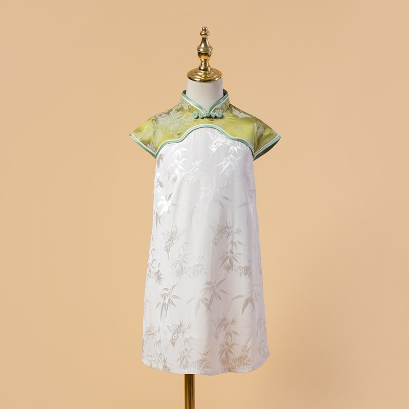 女童改良旗袍新中式夏季半袖旗袍拼色小宝宝周岁礼服日常旗袍裙夏