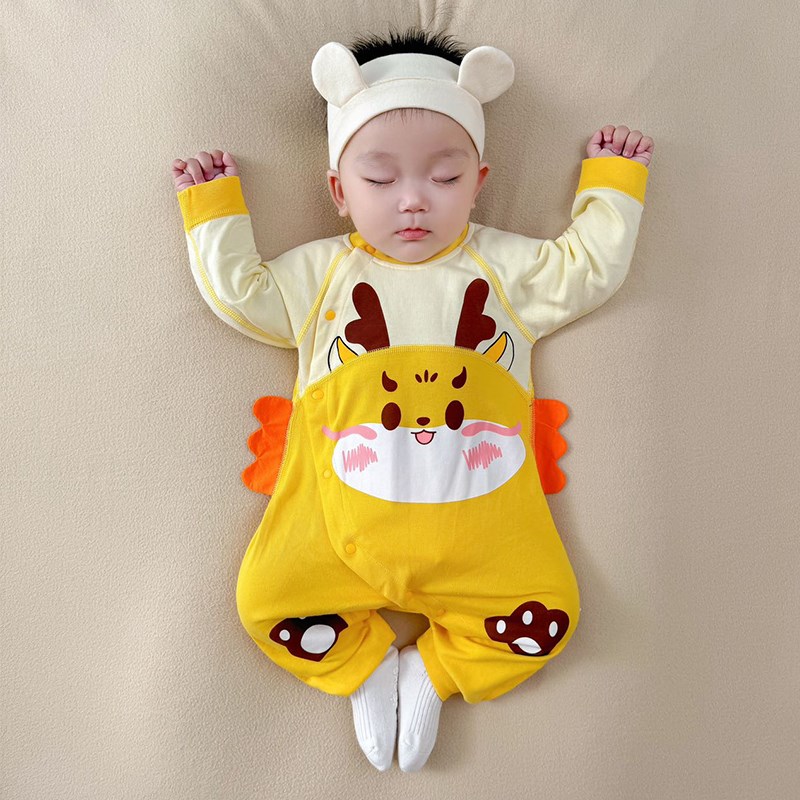 婴儿衣服新生儿春秋外出纯棉长袖无骨薄款男女宝宝连体衣睡衣哈衣