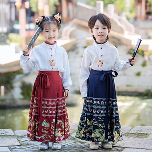 女童马面裙春秋薄款汉服中式儿童高端明制古装中国风男童唐装夏季