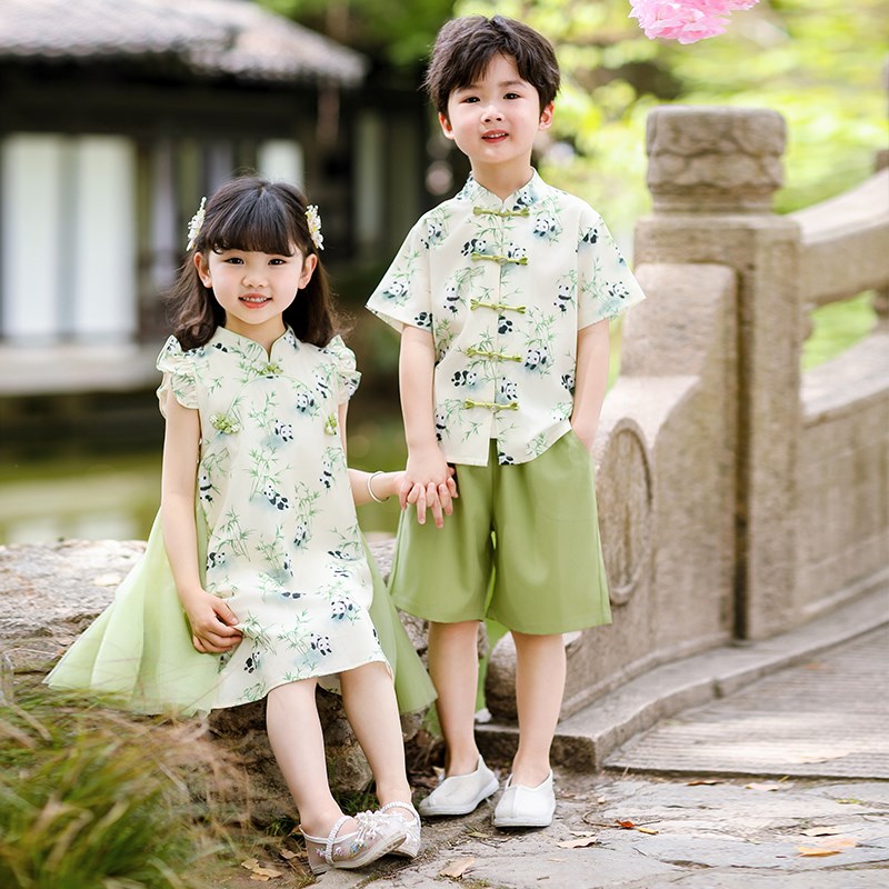 兄妹装儿童套装男童夏装新中式女童汉服国风男宝宝衣服六一表演服