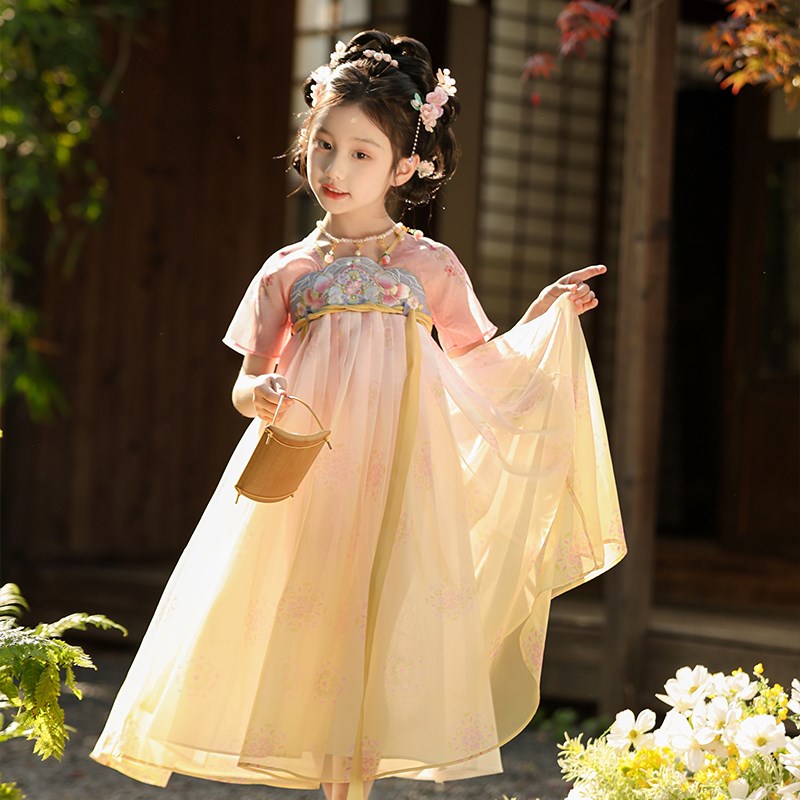 汉服女童2025夏季新款儿童高端仙气国风公主连衣裙女孩表演连衣裙
