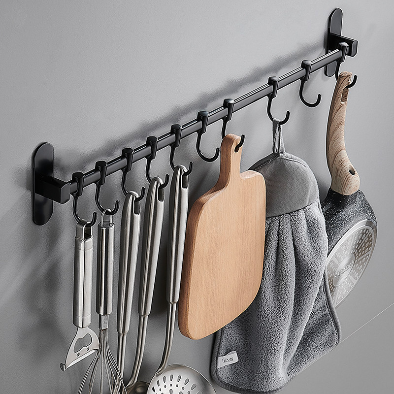 黑色厨房挂钩 免打孔壁挂 挂杆置物架厨具用品R勺子锅铲收纳架挂,厨房/烹饪用具,厨房墙壁置物架/厨房墙壁挂架,淘宝优惠券,粉丝福利购,淘宝优惠卷