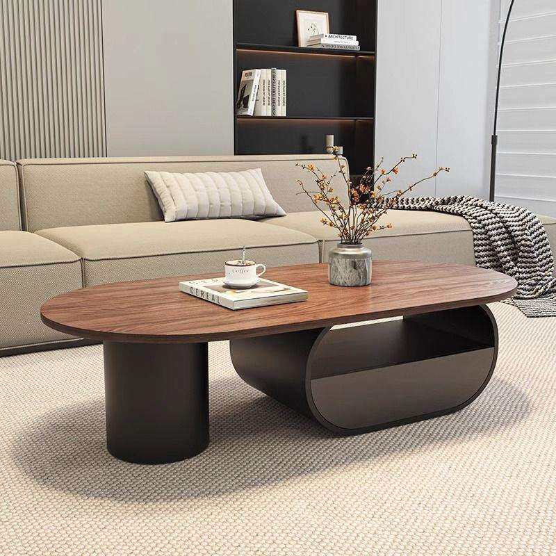 实木多层板椭圆形腰圆茶几轻奢现代简约小户型客厅家用胡桃木色