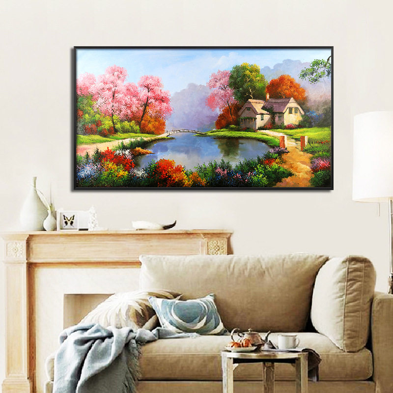 中式简约手绘油画家居客厅餐厅装饰画客厅书房装饰画风景山水