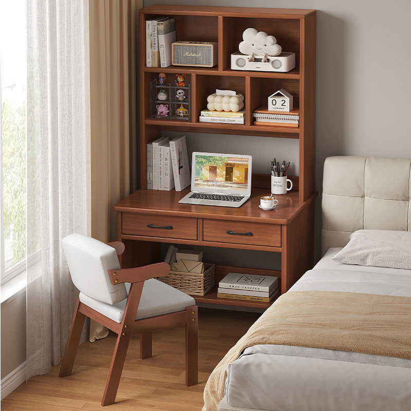 小户型书桌书架一体现代简约成人电脑桌家用卧室简易学生写字台