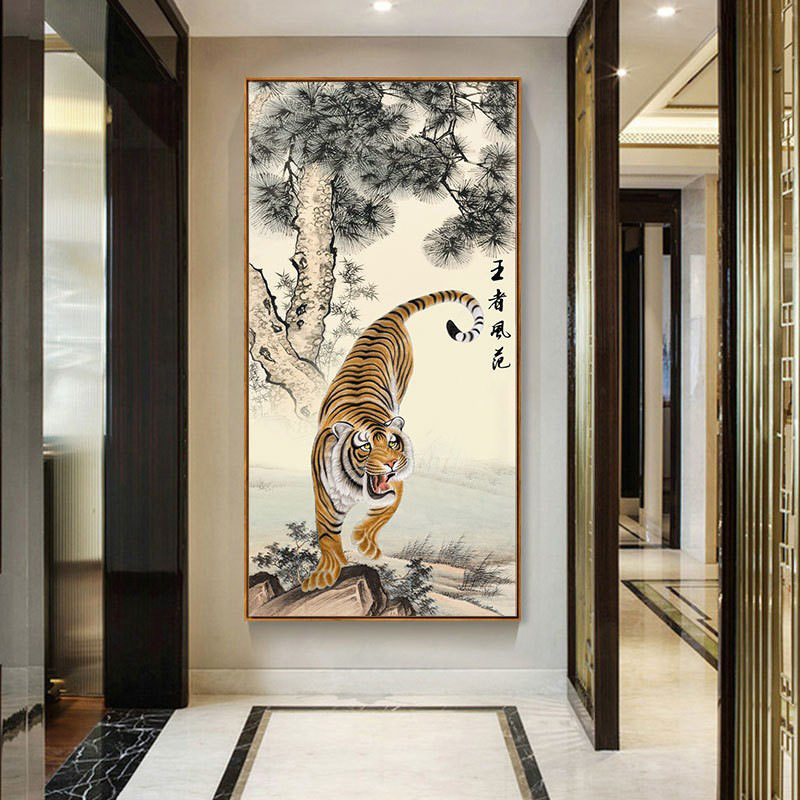 猛虎下山图上山虎啸山林走廊过道尽头钻石画客厅玄关贴钻十字绣