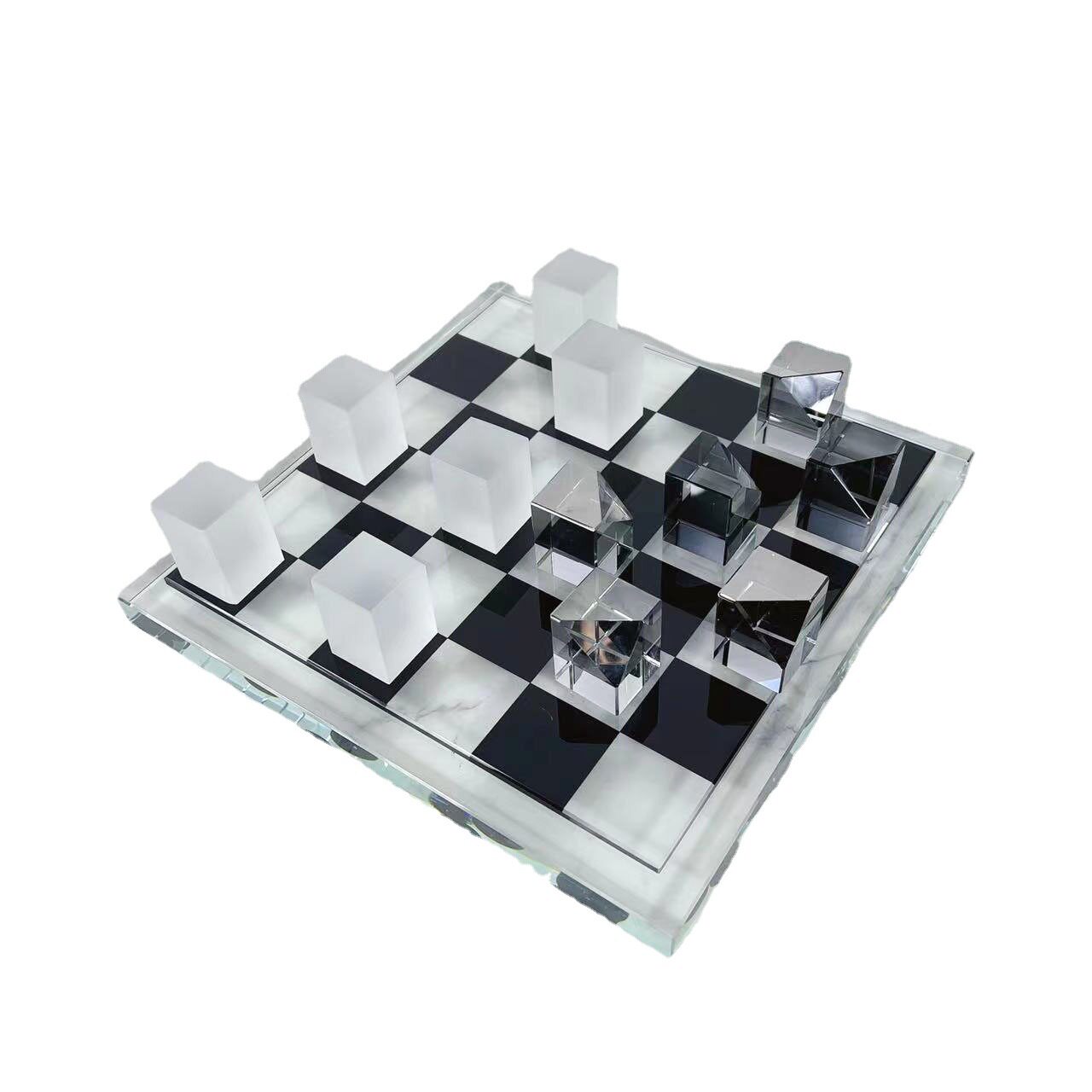 欧式水晶玻璃博弈象棋棋盘客厅软装饰品摆件样板间配饰创意家居书