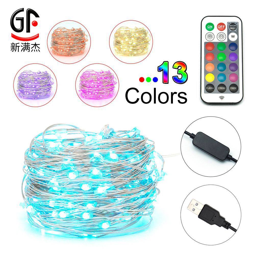 热款LED七彩异步铜线灯USB遥控调色RGB全幻彩防水仙女灯串