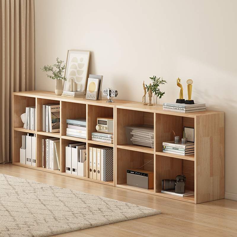 全实木书架置物架落地靠墙收纳展示柜客厅组合格子柜矮柜家用书柜