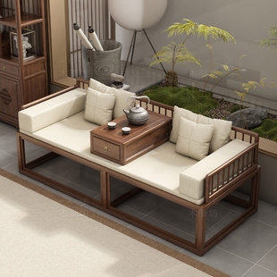 实木推拉床小户型白蜡木日式 罗汉床新中式 简约北欧折叠两用沙发床