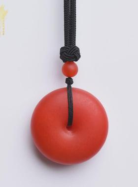 天然原矿保山南红玛瑙平安扣w玉石吊坠樱桃红项链毛衣链招财保平