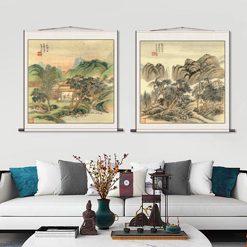 名家字画绢画宣纸画电表箱装饰画中堂挂画书法山水画多条屏丝绸画