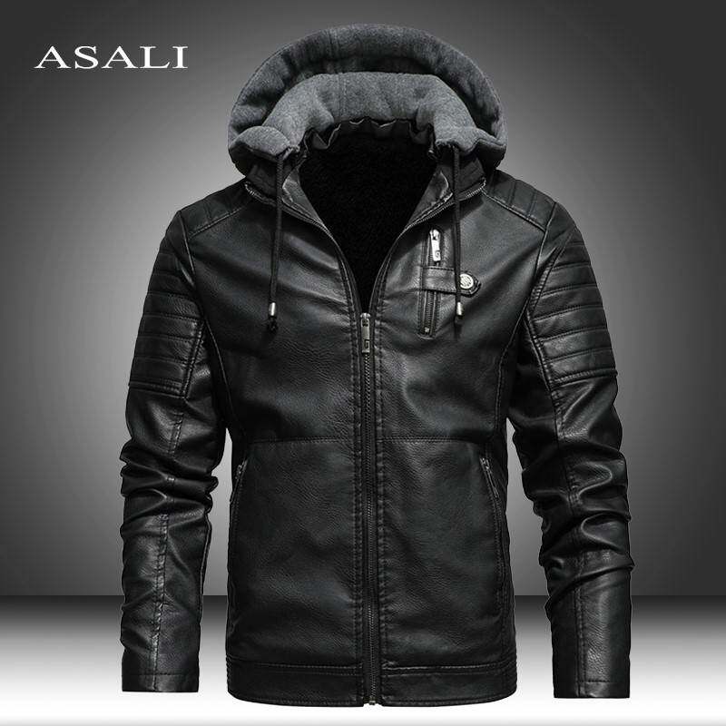 Men for leather Jacket Winter Coat Slim fit Jackets Biker图片